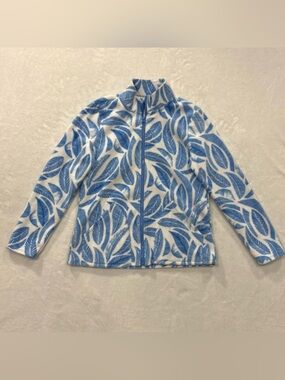 Reel Legends White Blue Leaf Print Fleece Full Zip Jacket Women’s Size S